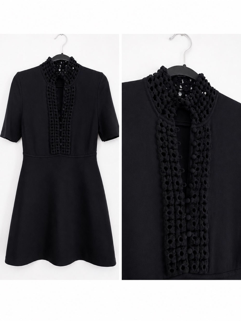 Scanlan Theodore Black Mini Dress with Crochet Placket